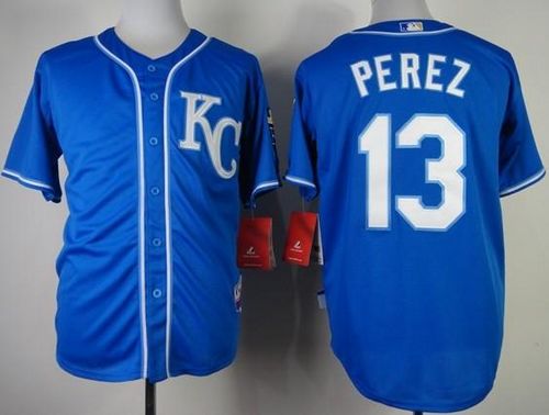 Royals #13 Salvador Perez Blue Alternate 2 Cool Base Stitched MLB Jersey - Click Image to Close